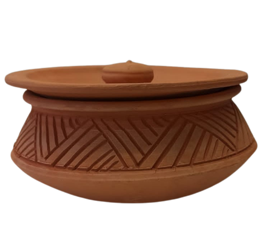Natural Brown Earthen Clay Cooking Handi / Pot W/Lid - 5"