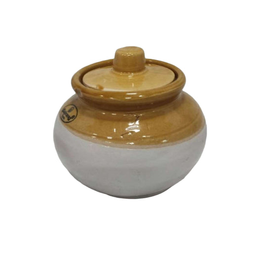 Indian Handmade Ceramic Pickle Jar (Round) With Lid/Achar Barni - 4" Height