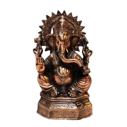 Artistic Carved Black Metal Ganesha Statue With Base - 19"
