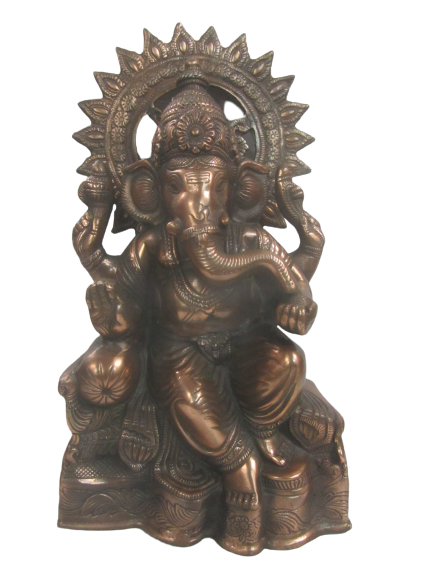 Artistic Carved Black Metal Ganesha Statue Sitting in Resting Pose - 18"