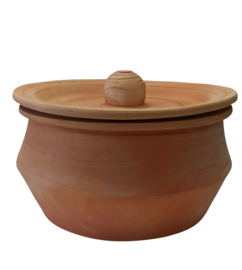 Natural Brown Earthen Clay Cooking Handi / Pot W/Lid - 8"