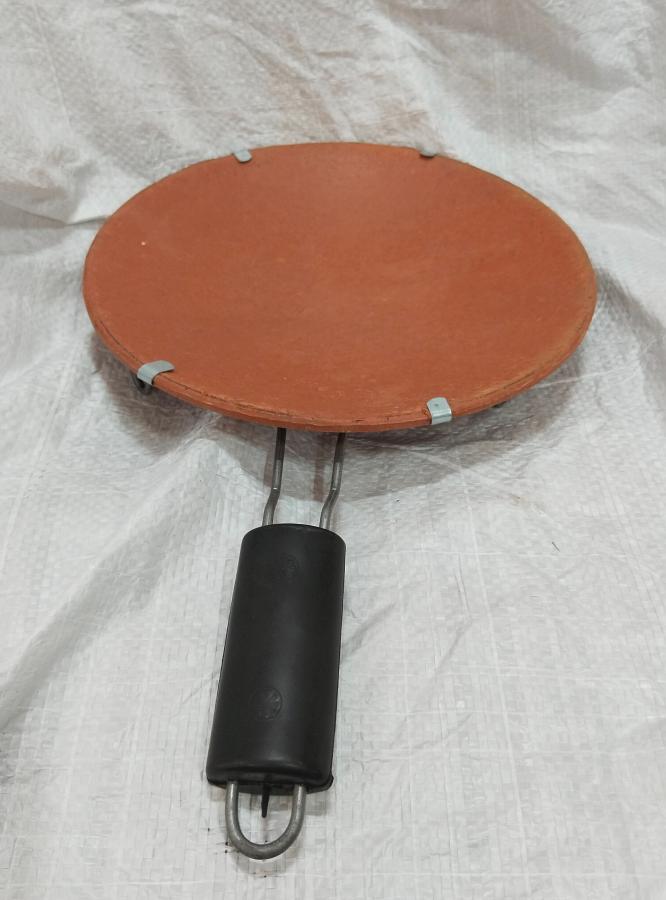 Natural Brown Earthen Clay Tawa W/ Handle - 15" (Tawa-9" Diameter)
