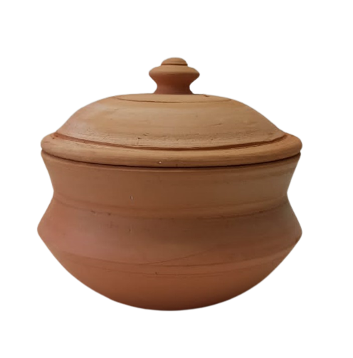 Natural Brown Earthen Clay Cooking n Serve Handi / Pot W/Lid - 5"