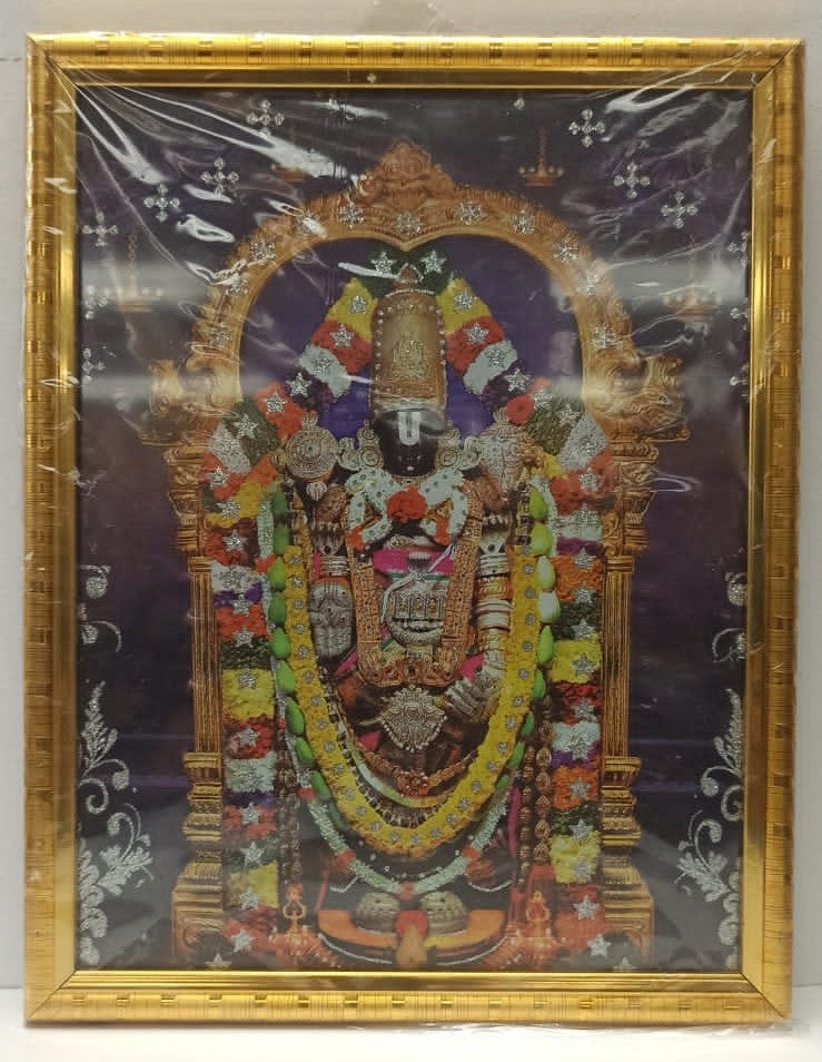 Golden Glass Photo Framed Picture of Tirupati Balaji # 1 - 9 x 12