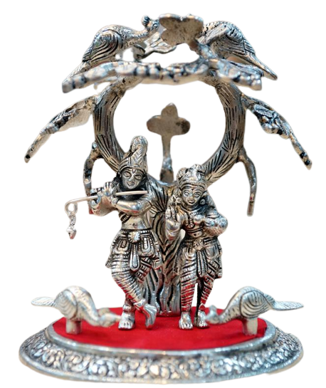 Unique Carved Radha Krishna Statue Standing under Tree 7.5"