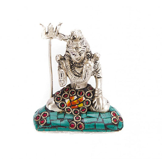 Shiva Deity Sitting with Trishul in Silver Brass Finish