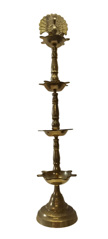 Brass Tradtitional Diya Stand/Lmap With Peacock - 36" Height