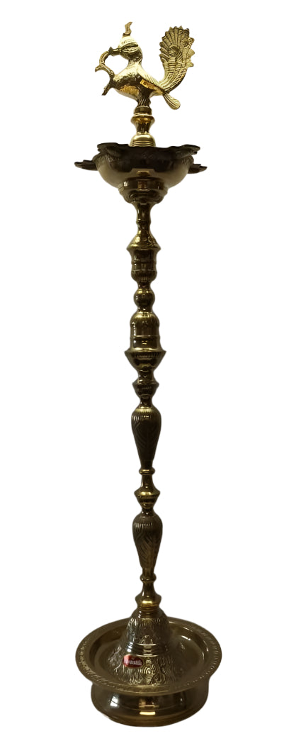 Brass Tradtitional Diya Stand/Lmap With Peacock - 52" Height