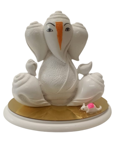 White Fiber in Marble Finishing Ganesh  Statue - 6"