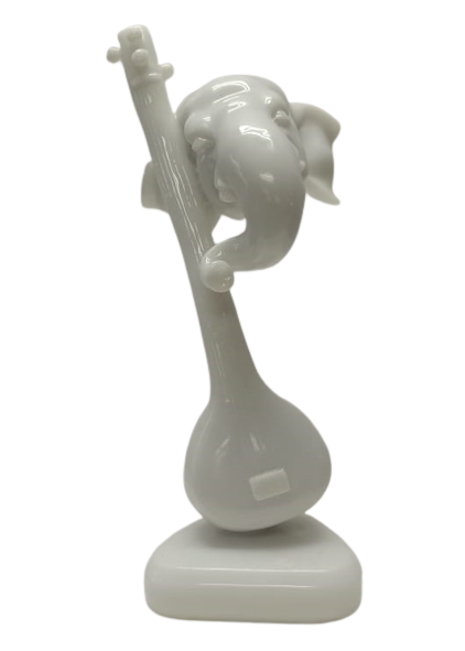 White Fiber in Marble Finishing Abstract Musical Ganesh W/ Veena # 1