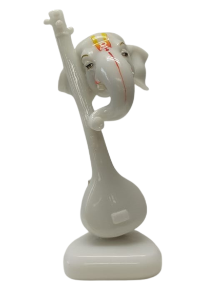 White Fiber in Marble Finishing Abstract Musical Ganesh W/ Veena # 2