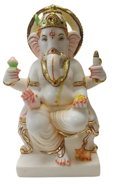 White Fiber in Marble Finishing Patala Ganesh Statue - 8.75"
