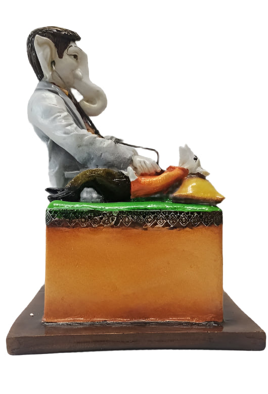 Beautiful & Colorful Doctor Lord Ganesh W/ Mouse Statue - 10"
