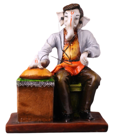 Beautiful & Colorful Doctor Lord Ganesh W/ Mouse Statue - 10"