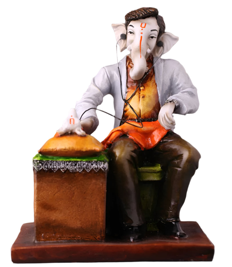 Beautiful & Colorful Doctor Lord Ganesh W/ Mouse Statue - 10"