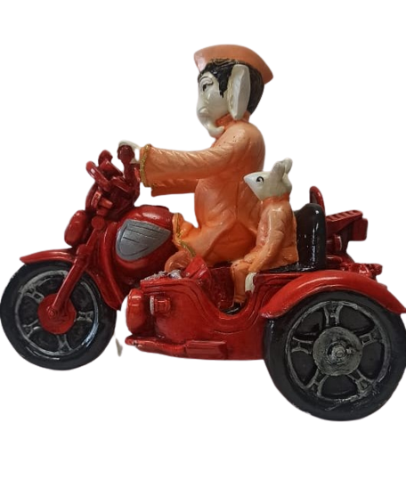 Beautiful & Colorful Lord Ganesh W/ Mouse on Scooter Statue - 9"