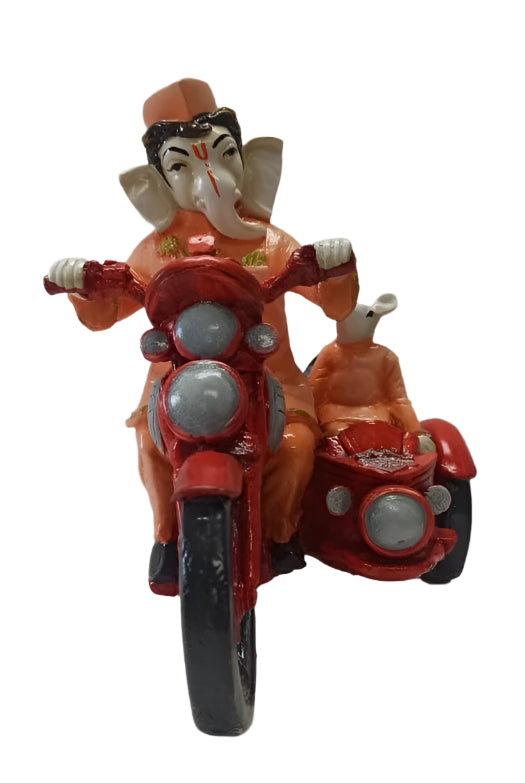 Beautiful & Colorful Lord Ganesh W/ Mouse on Scooter Statue - 9"
