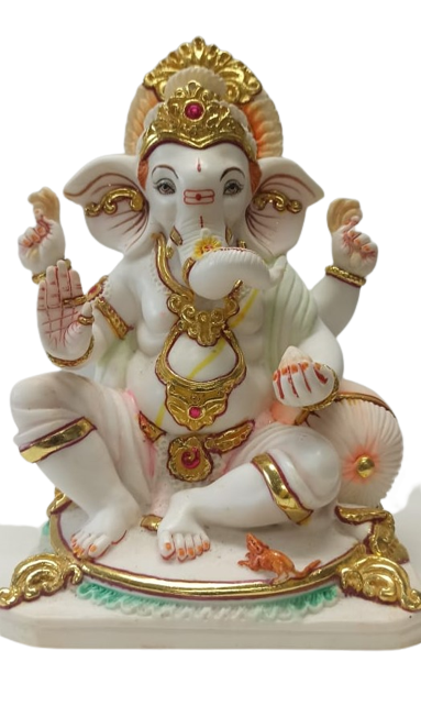 White Fiber in Marble Finishing Ganesh Statue - 9