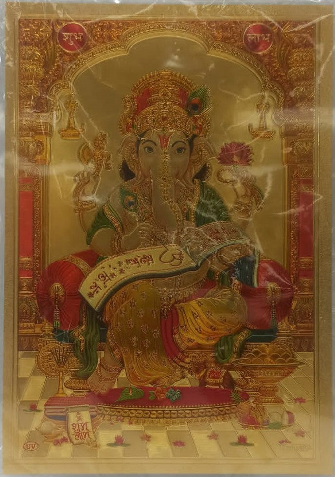 Acrylic Frame on Golden Foil Paper of Ganeshji # 1 - 9 x 12"