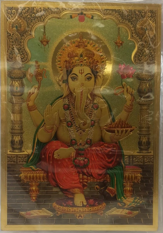 Acrylic Frame on Golden Foil Paper of Ganeshji # 3 - 9 x 12"