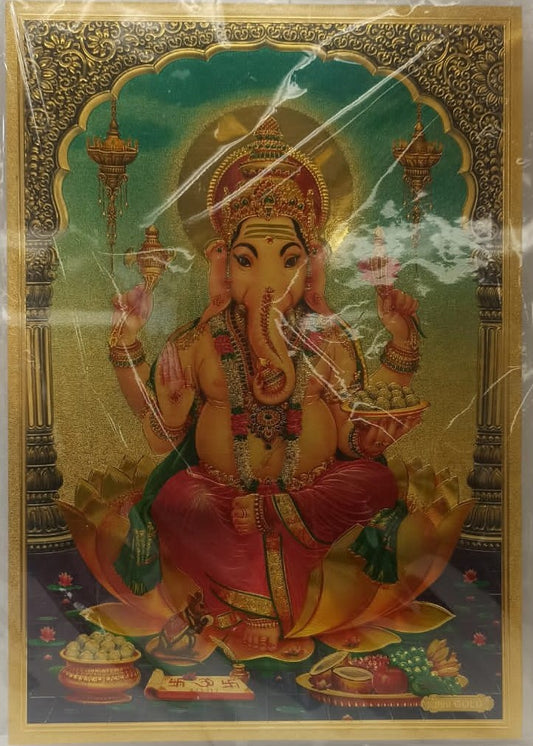 Acrylic Frame on Golden Foil Paper of Ganeshji # 5 - 9 x 12"