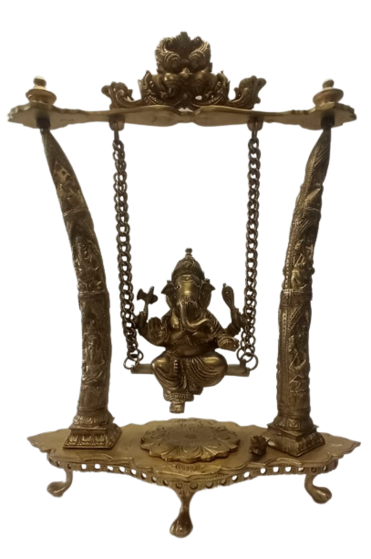 Brass Artistic Carved Statue of Lord Ganesh on Swing - 17.5"