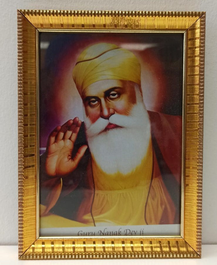 Golden Glass Photo Framed Picture of Gurunanakji # 4 - 9 x 12"