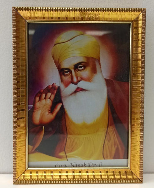 Golden Glass Photo Framed Picture of Gurunanakji # 4 - 9 x 12"