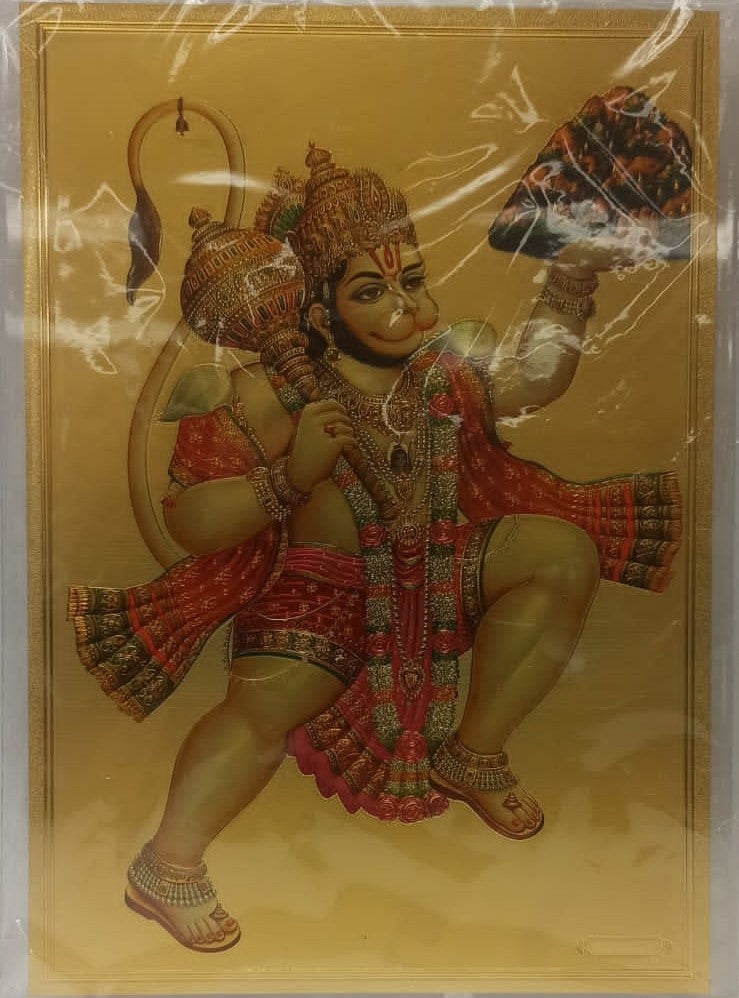 Acrylic Frame on Golden Foil Paper of Hanumanji # 1 - 9 x 12"