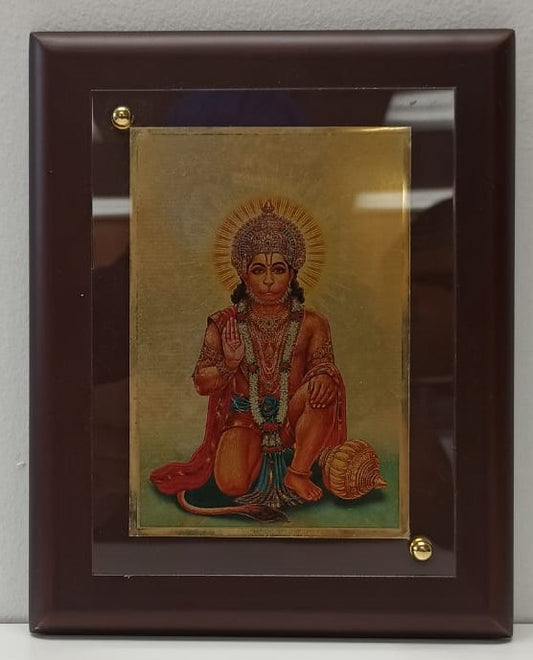 Gold Plated Foil Encased In An MDF Frame of Hanumanji # 1 - 6 x 8"
