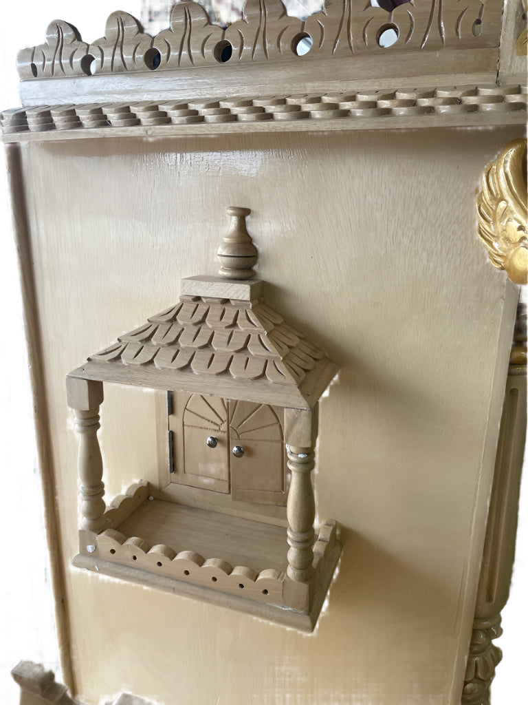 Beautifully Crafted White Sevan Wooden Temple With Doors - 24" & 27"