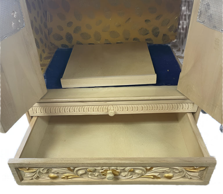 Beautifully Crafted White Sevan Wooden Temple With Doors - 24" & 27"