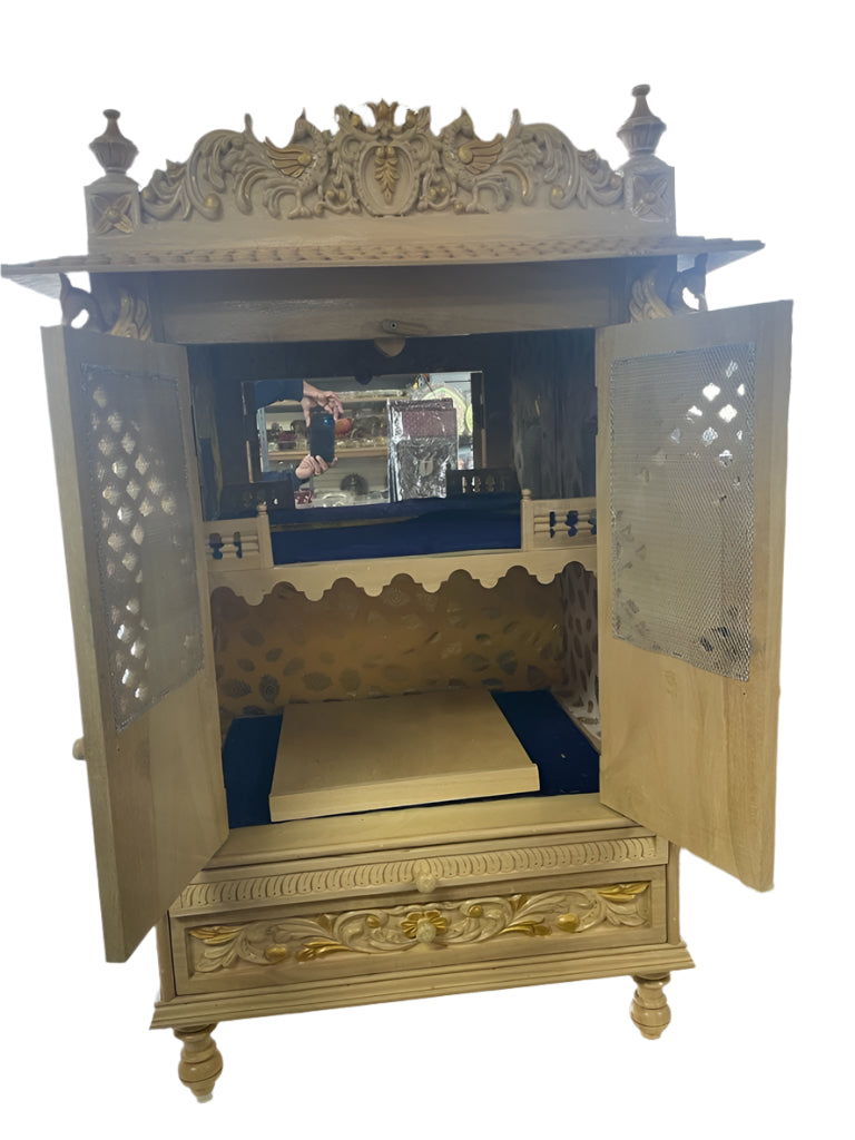 Beautifully Crafted White Sevan Wooden Temple With Doors - 24" & 27"