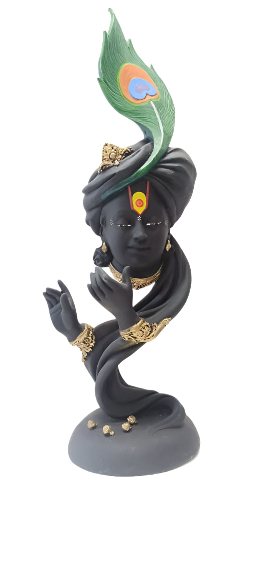 Black Color in Marble Finishing Abstract Musical Krishna - 23"