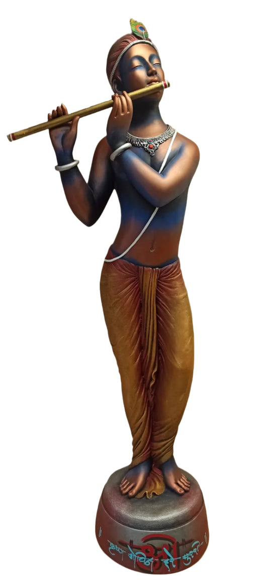 Black Color in Marble Finishing Abstract Krishna W/Flute- 42"