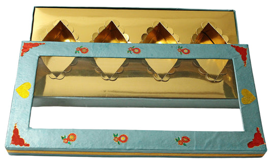 Blue Flower Print 4 Partition Dry Fruit Box
