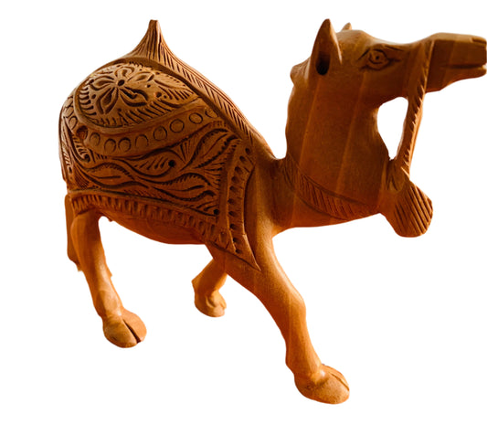 Carved Wooden Camel Figuring Home Decor Showpiece