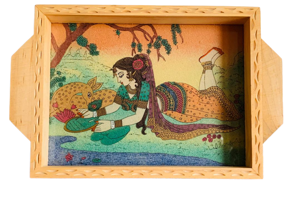 Wooden Multipurpose Tray with Gemstone Painting