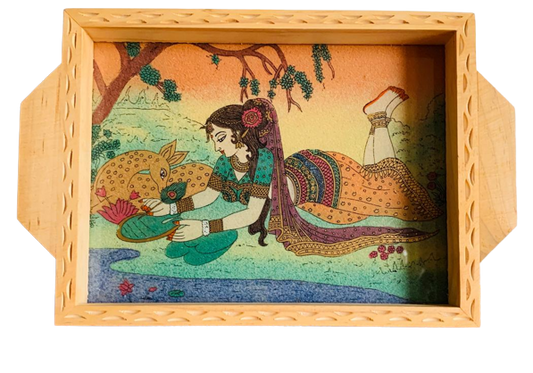 Wooden Multipurpose Tray with Gemstone Painting