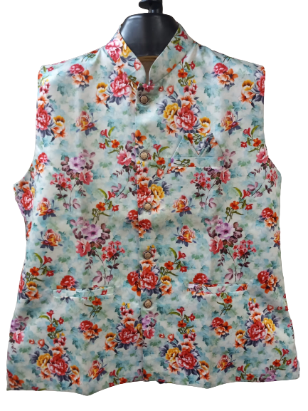 Floral Print With Color Sleeveless Jacket (Bandi, Modi Jacket) # 6