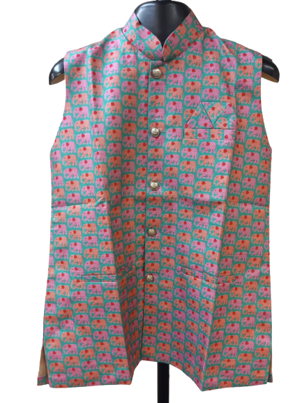 Floral Print With Color Sleeveless Jacket (Bandi, Modi Jacket) # 6