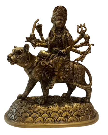 Brass Traditional Statue of Hindu Goddess Maa Durga - 9"