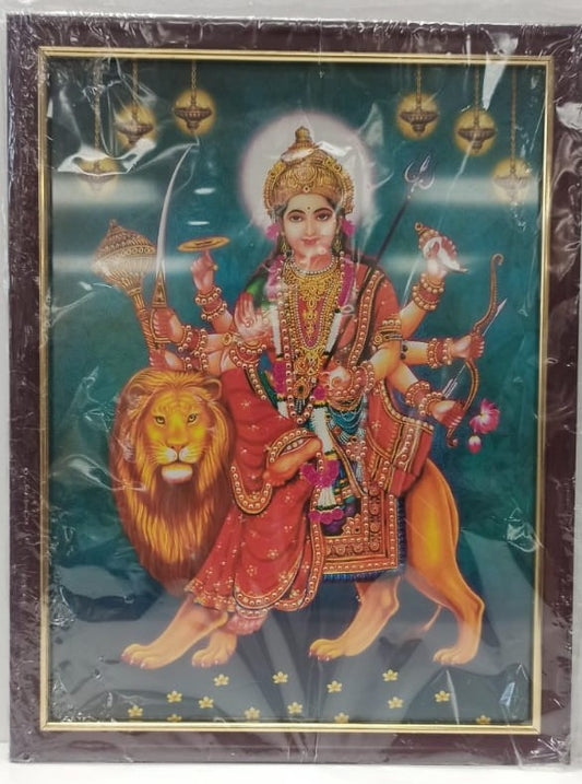 Brown & Golden Glass Photo Frame of Maa Durga # 1 - 9 x 12"