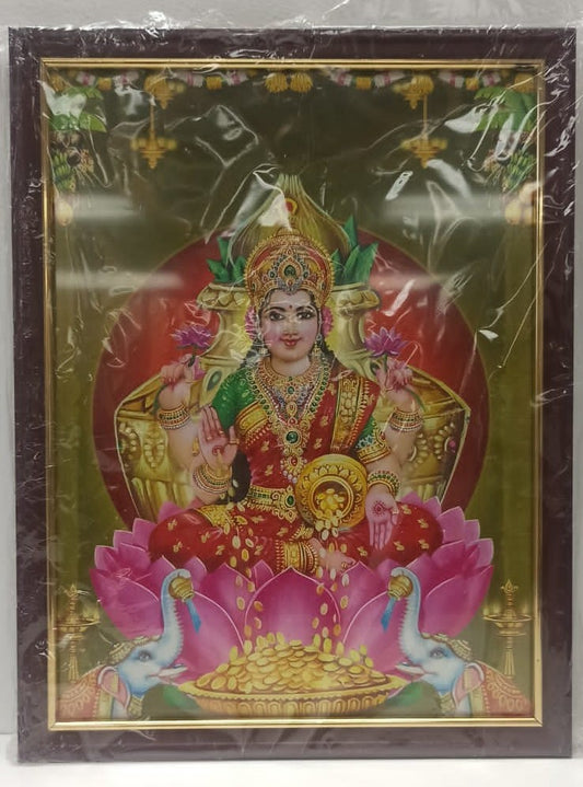 Brown & Golden Glass Photo Frame of Maa Lakshmi # 1 - 9 x 12"