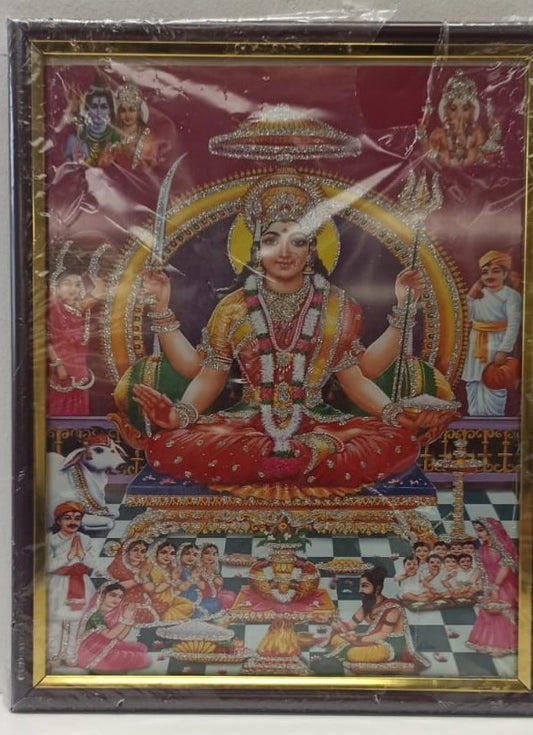 Brown & Golden Glass Photo Frame of Maa Lakshmi # 2 - 9 x 12"