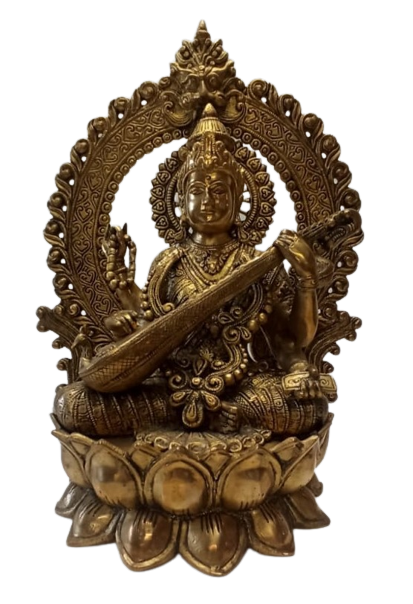Brass Traditional Statue of Hindu Goddess Maa Saraswati - 14.5"