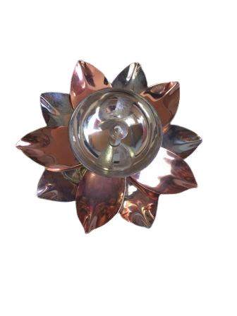 Lotus Shaped Golden Brass Akhnad Diya Deepak 6.8"