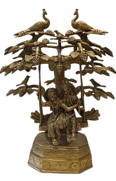 Brass Artistic Carved Statue of Radha Krishna on Jhulla - 17"