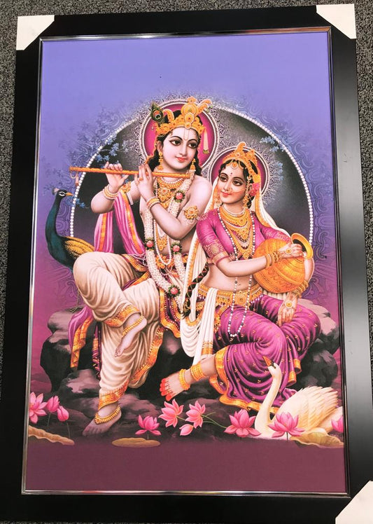 Sparkle Canvas Print Frame Picture of Radha Krishna # 5 - 20 x 30"