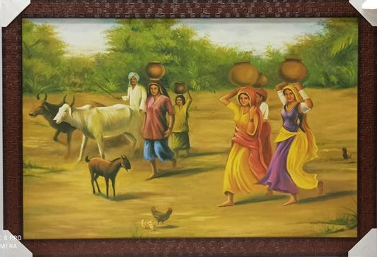 Home Decor Framed Wall Art Picture of Viilage # 4 - 33 x 23"